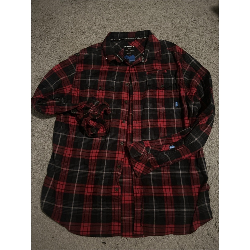 Kavu Shirt Mens XL Long Sleeve Button Up Red Plaid EUC